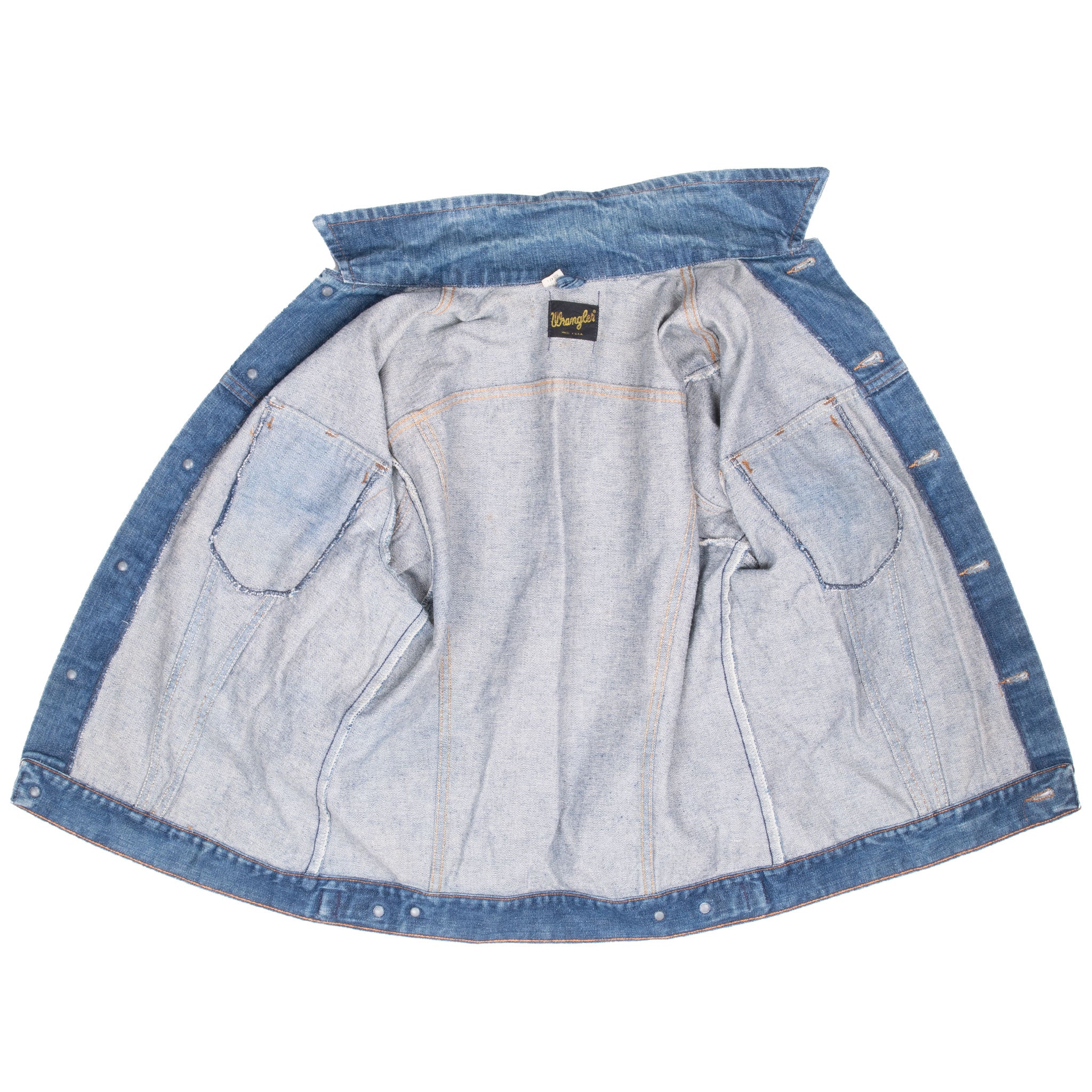 Vintage Wrangler 2 Pockets Blue Denim Jacket 1970S Size 42L Made In Usa