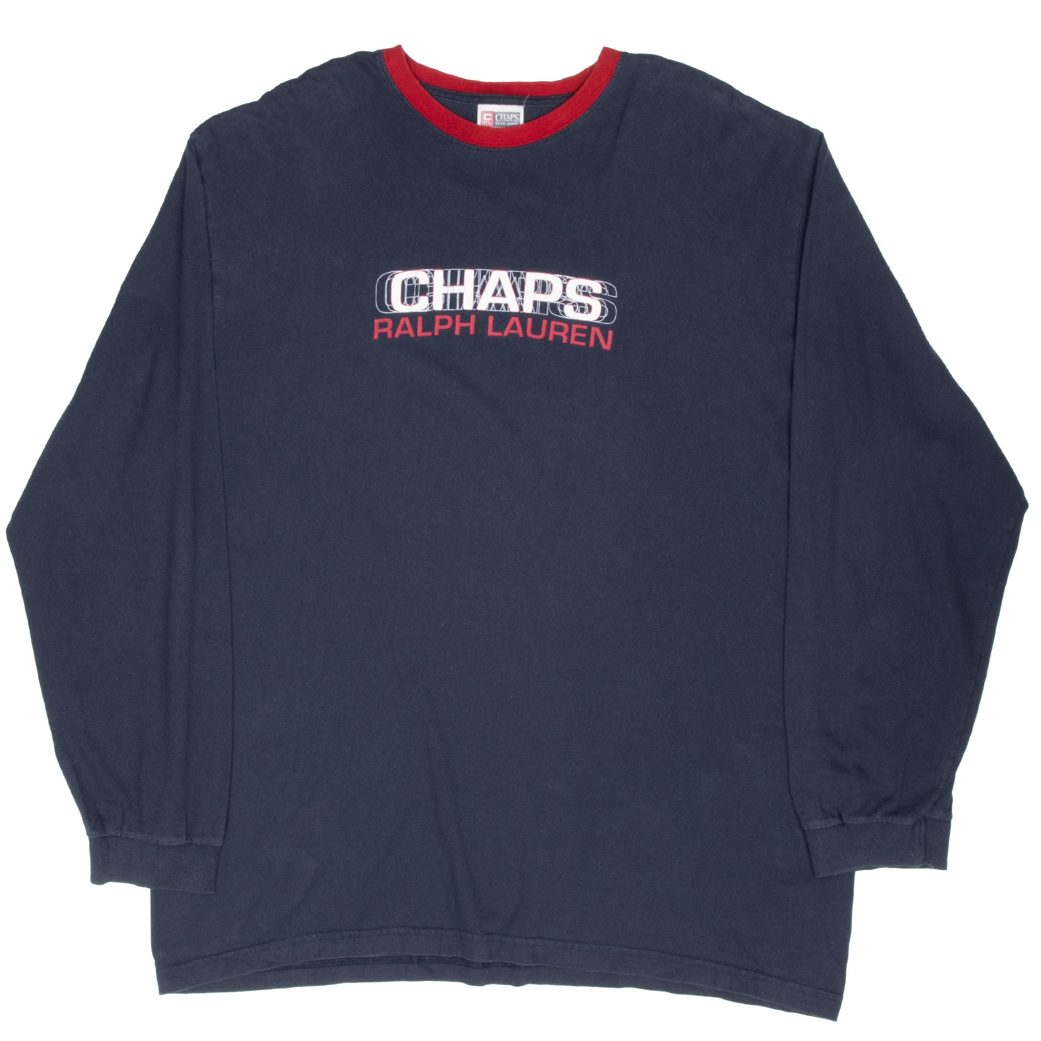 Vintage Chaps Ralph Lauren Navy Blue Long Sleeve Tee Shirt 1990S Size 2Xl
