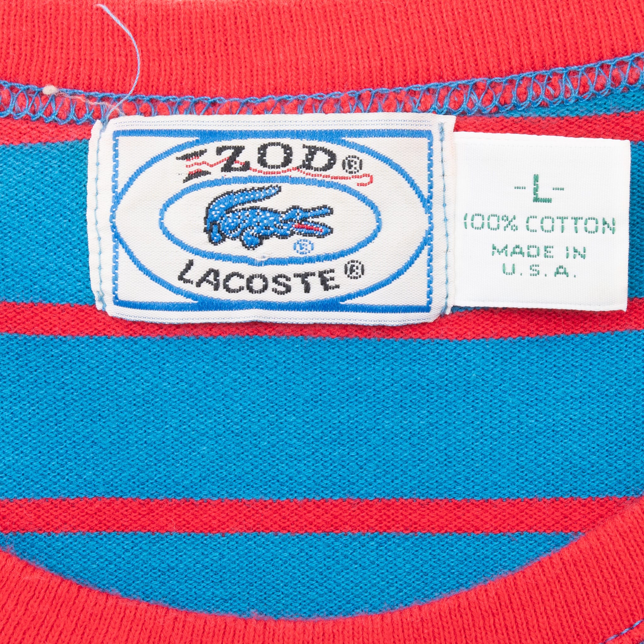 VINTAGE IZOD LACOSTE BLUE STRIPED TEE SHIRT 1990S SIZE LARGE MADE IN USA