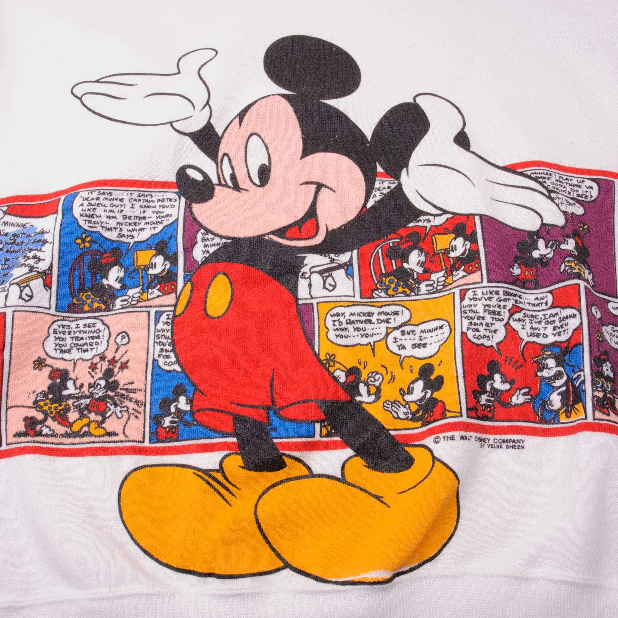 Vintage White Disney Mickey Mouse Cartoon Comics By Velva Sheen Sweatshirt 1980S Size Large Made In USA