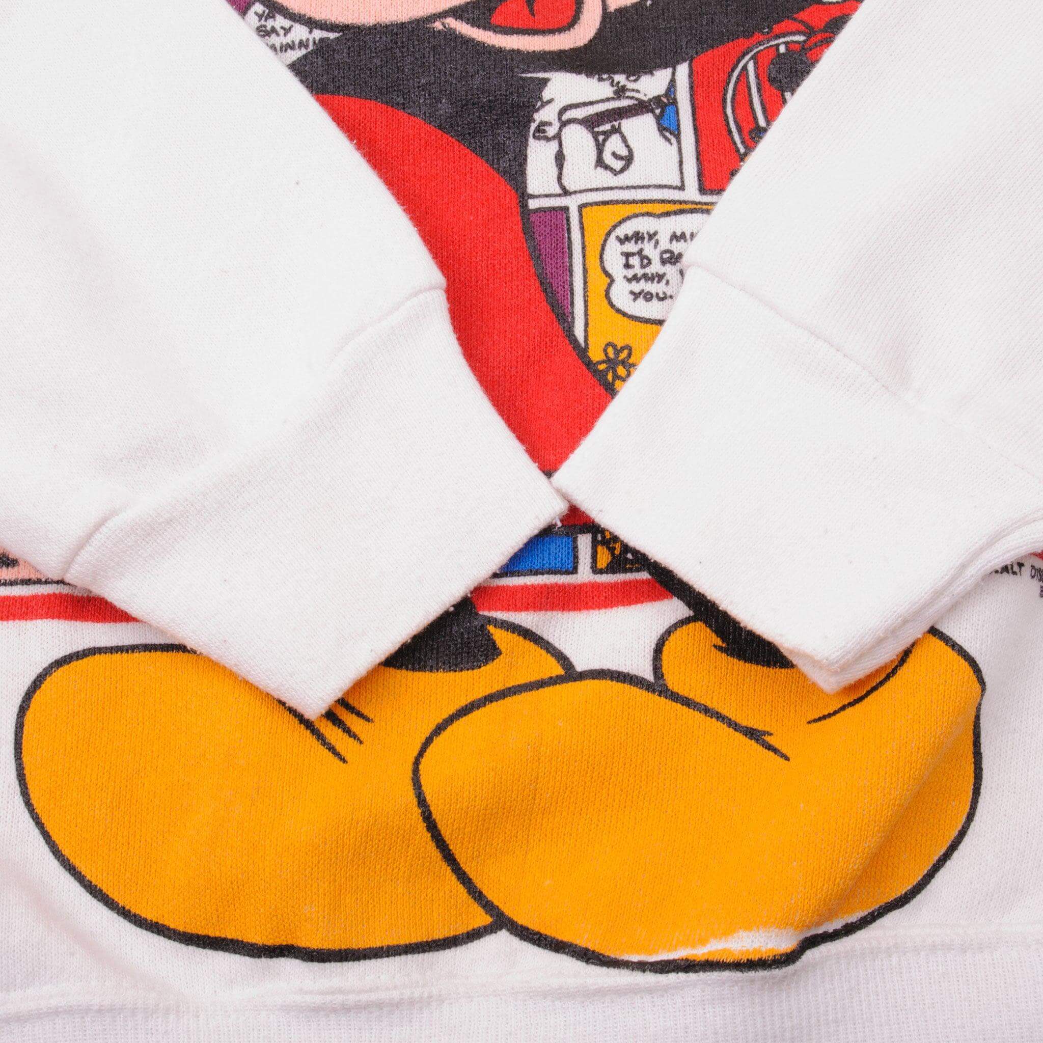 Vintage White Disney Mickey Mouse Cartoon Comics By Velva Sheen Sweatshirt 1980S Size Large Made In USA