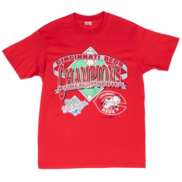 Vintage MLB Cincinnati Reds World Series Champions Tee Shirt 1990 Size Medium Made In USA With Single Stitch Sleeves