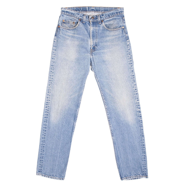 Beautiful Indigo Levis 505 Jeans Made in USA with a light blue wash. Size on Tag 32X33 Actual Size 32X31  Back Button #552