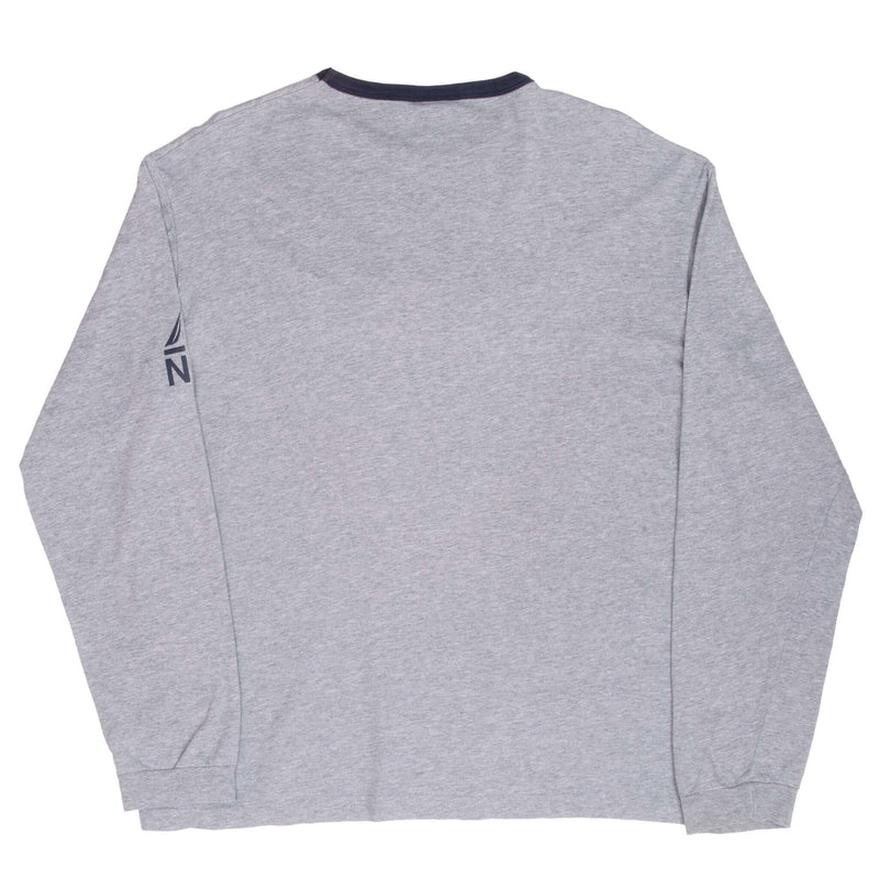Vintage Nautica Embroidered Grey Long Sleeve Tee Shirt 2000S Size Large