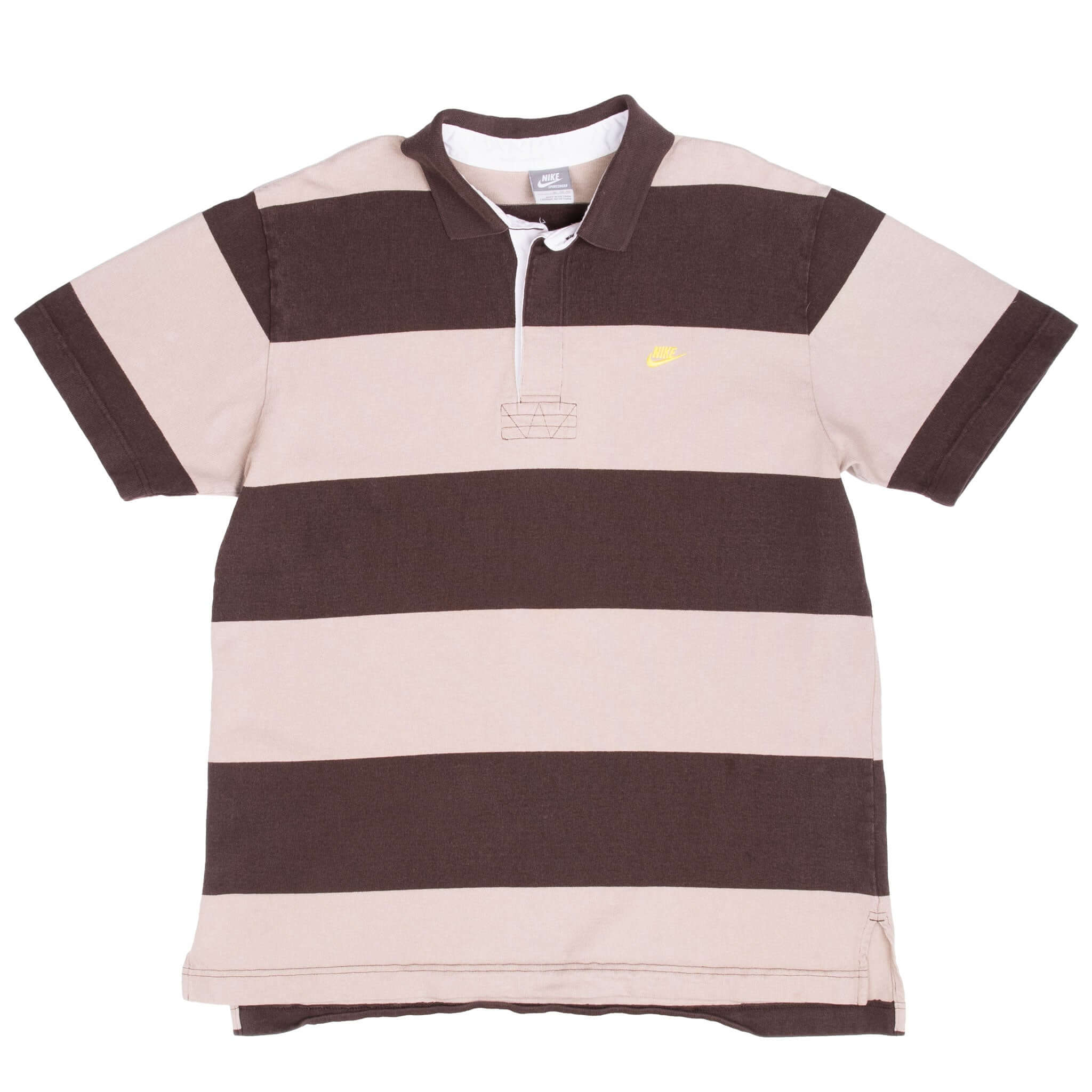 Vintage Nike Classic Swoosh Beige And Brown Polo Shirt 2000S Size Large