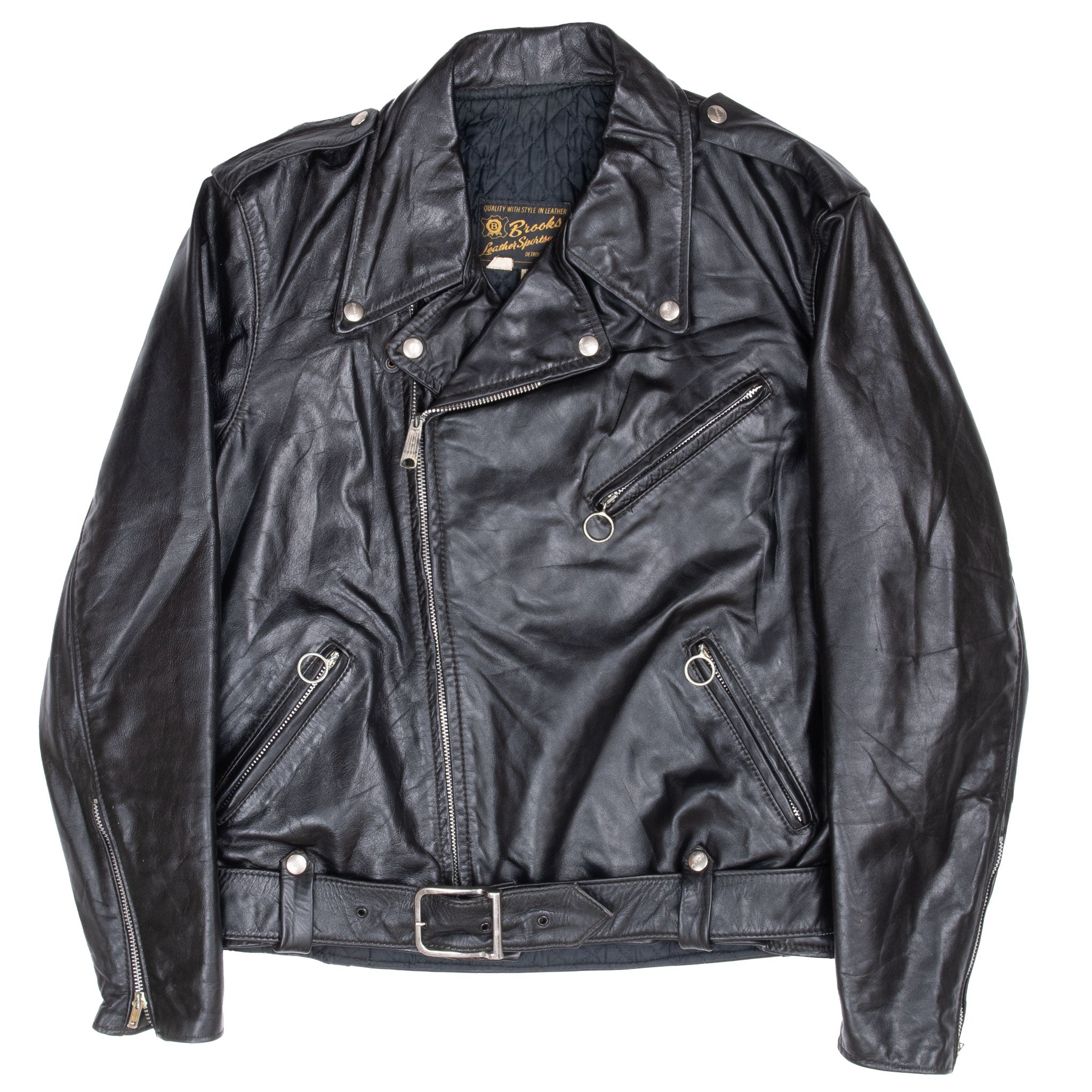 Vintage Brooks Sportswear Leather Perfecto Jacket Size 44 Made In Usa Cowhide