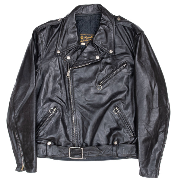 Vintage Brooks Sportswear Leather Perfecto Jacket Size 44 Made In Usa Cowhide
