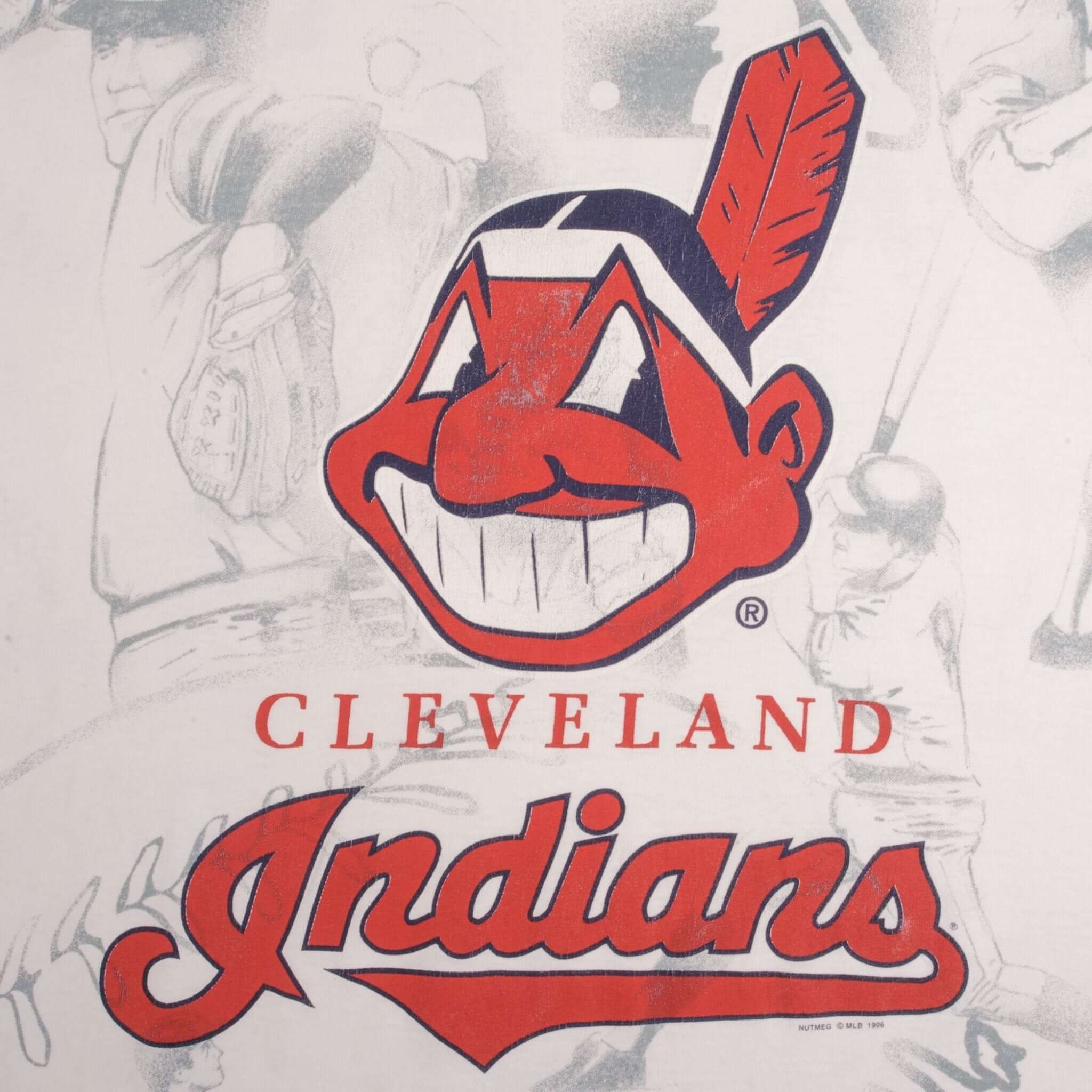 Vintage Mlb All Over Print Cleveland Indians 1996 Tee Shirt Size XL Made In USA