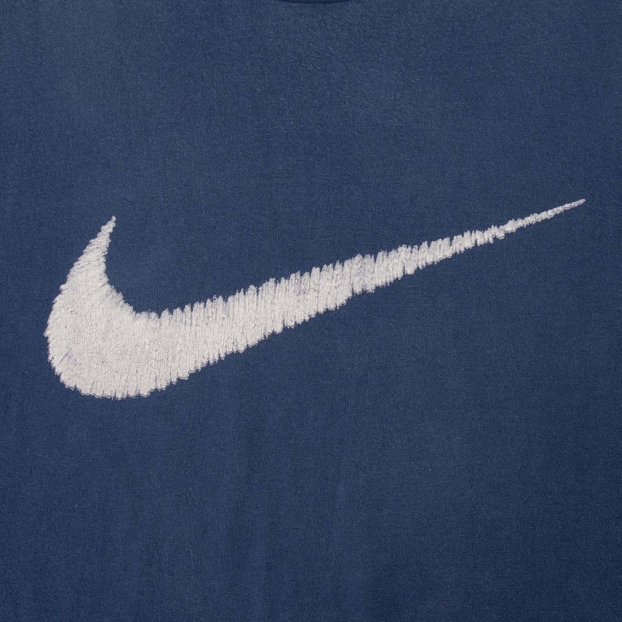 Vintage Nike Big Swoosh Blue Tee Shirt Late 1990s Size XL Made In USA