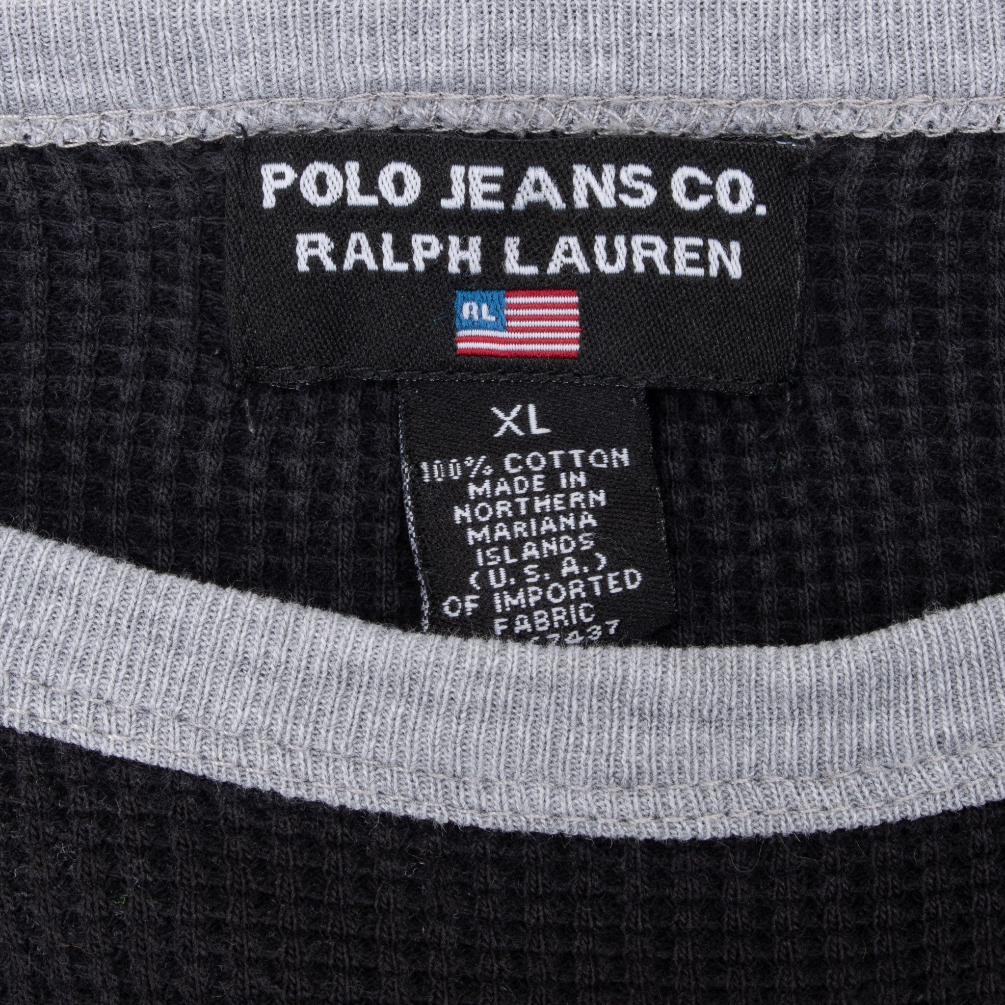 Vintage Ralph Lauren Polo Jeans Co Black Long Sleeve Waffle Tee Shirt 1990S Size XL