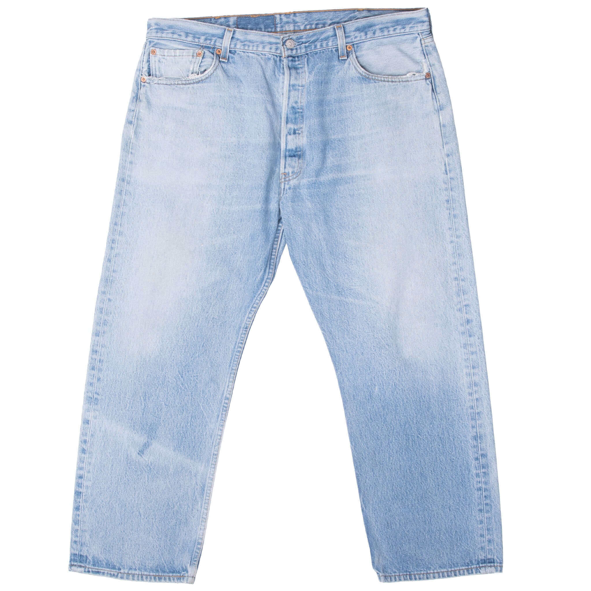 Vintage Levis 501 Indigo Blue Jeans 1990S Size 39X27 Made In USA With A Beautiful Light Wash And Some Light Whiskers

Size on Tag 42X30 Actual size 39X27

Back Button #553