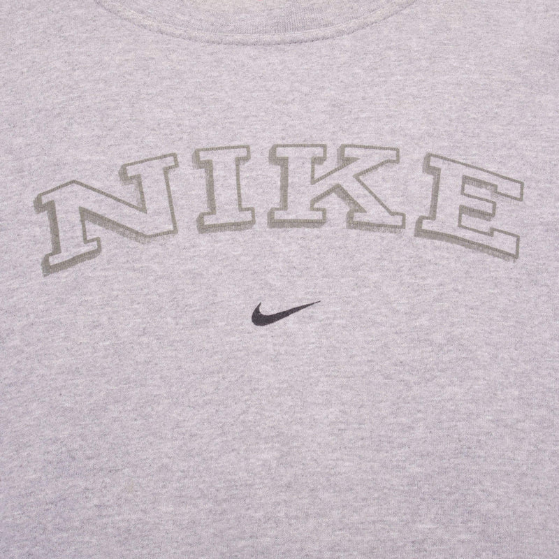 Vintage Grey Nike Swoosh Spellout Crewneck Sweatshirt 1990S Size 2XL Made In US