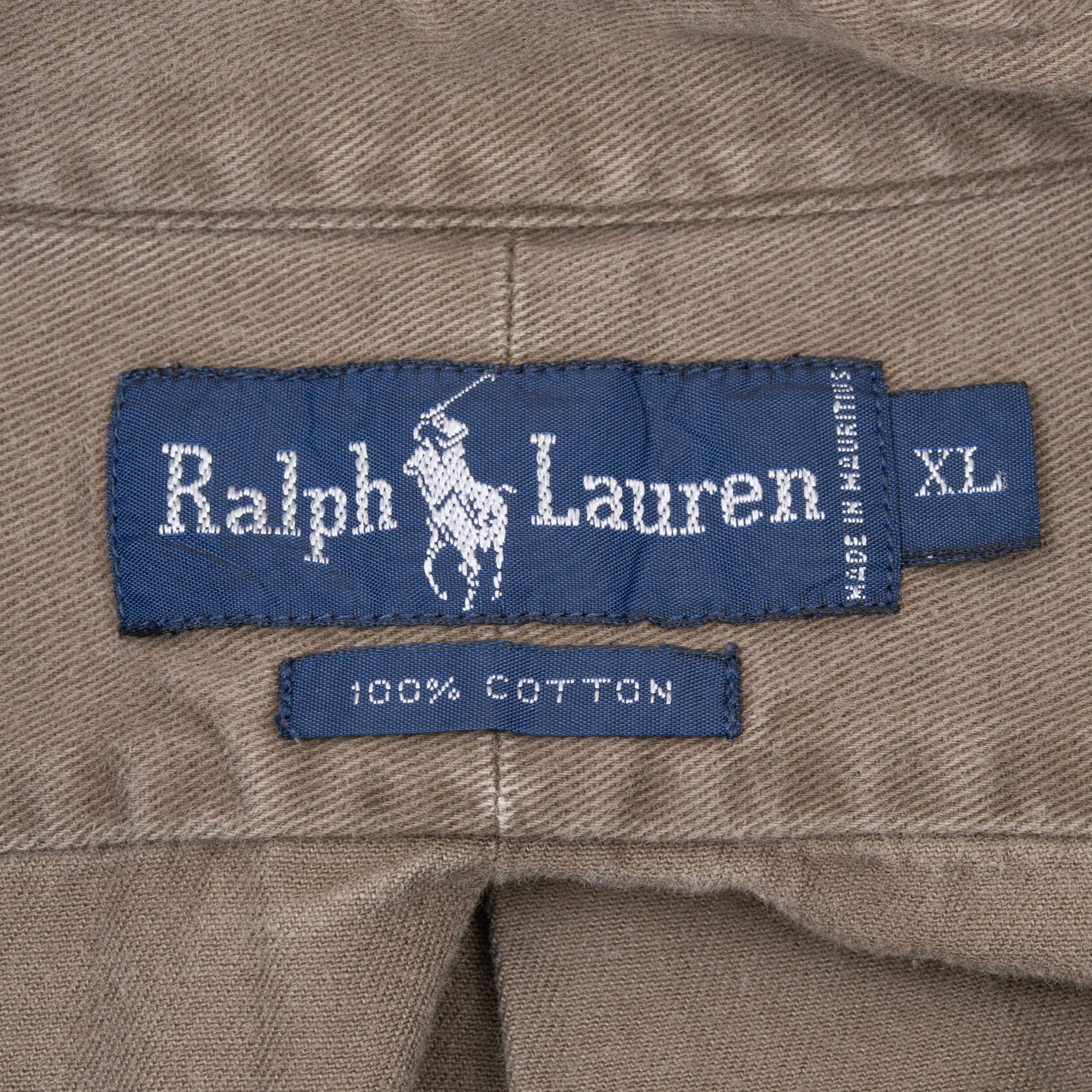 VINTAGE RALPH LAUREN KHAKI BROWN SHIRT 1990S SIZE XL