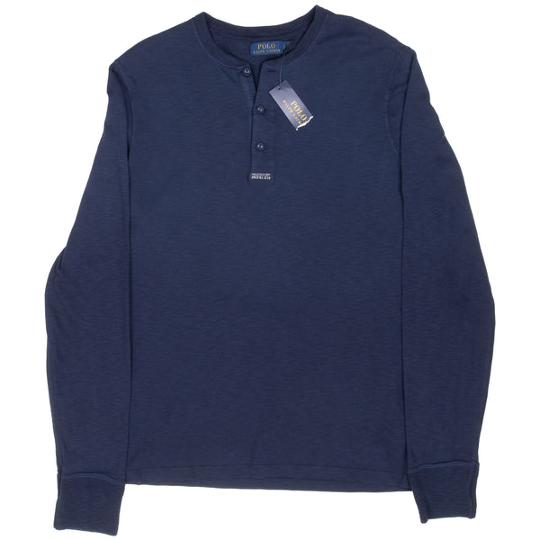 Vintage Ralph Lauren Blue Long Sleeve Henley Tee Shirt Size Large Deadstock