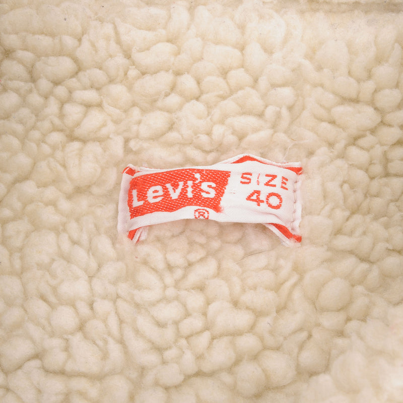 Vintage Levis Sherpa Trucker Denim Jacket 2 Pockets Medium Light Wash Clean 1970s Size 40R Made In USA  Back Button #52