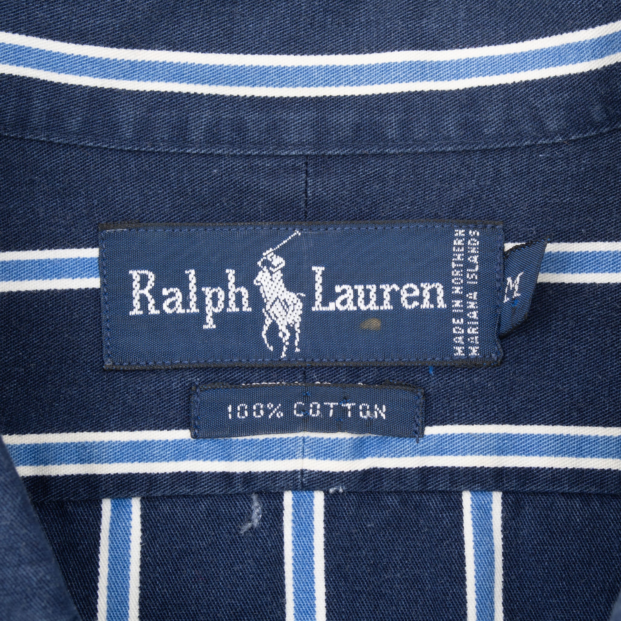VINTAGE POLO RALPH LAUREN BLUE WHITE STRIPED SHIRT 1990S MEDIUM