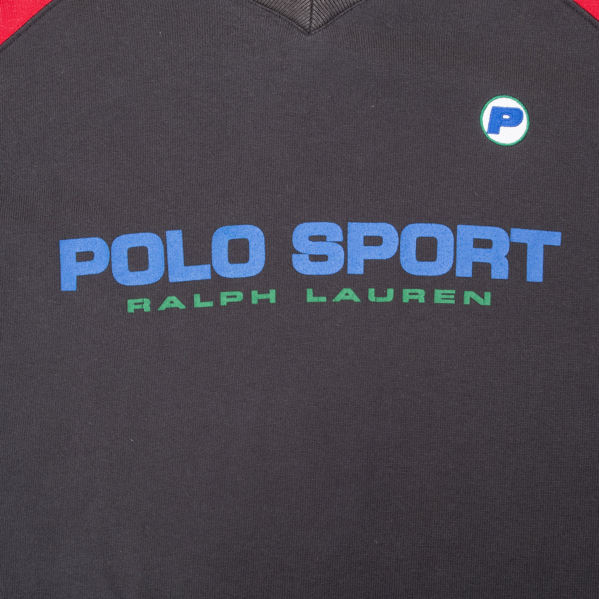 Vintage Ralph Lauren Polo Sport Black Red Long Sleeve Raglan Tee Shirt Size Large