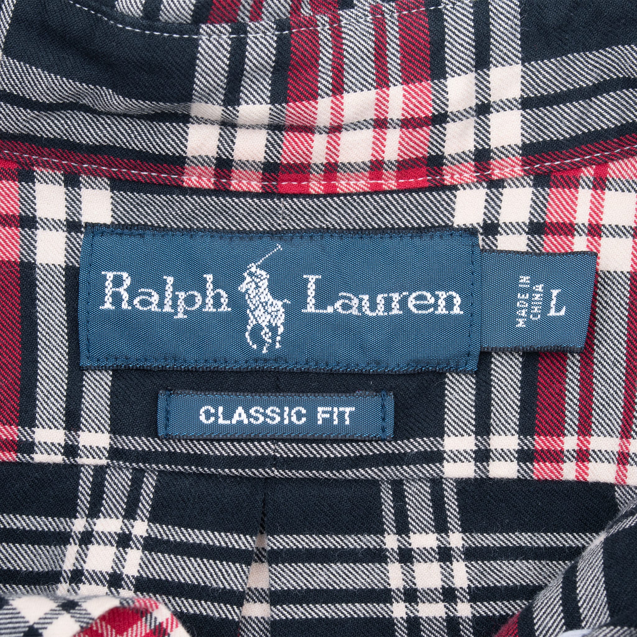 VINTAGE RALPH LAUREN BLACK RED PLAID CHECKERED SHIRT 1990S LARGE