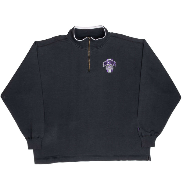 Vintage Mlb Colorado Rockies Black Quarter Zip Sweatshirt 1998 Large