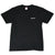Front of black Supreme T-shirt with small white script logo on the left chest