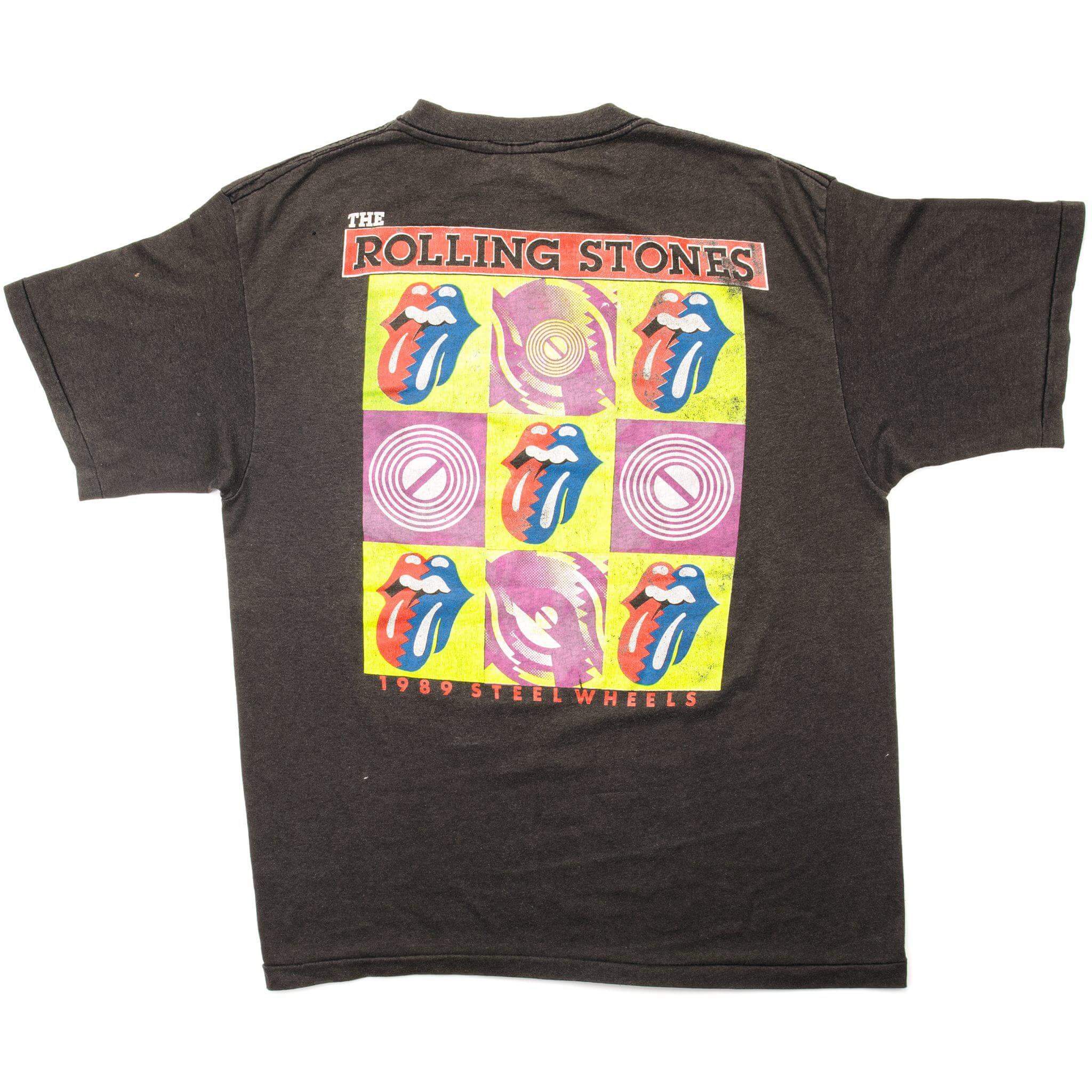 Vintage The Rolling Stones 1989 Steel Wheels US Tour Tee Shirt Size Large Made In USA With Single Stitch Sleeves. black
