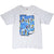 Front of grey Nike T-shirt with blue painted Just Do It graphic and black Swoosh