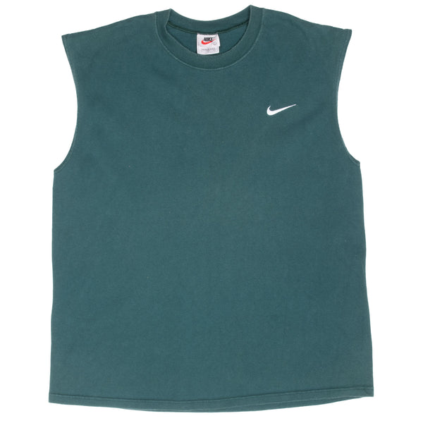 Vintage Nike Classic Swoosh Green Tank Top Tee Shirt 1990S Size Large Made In Usa