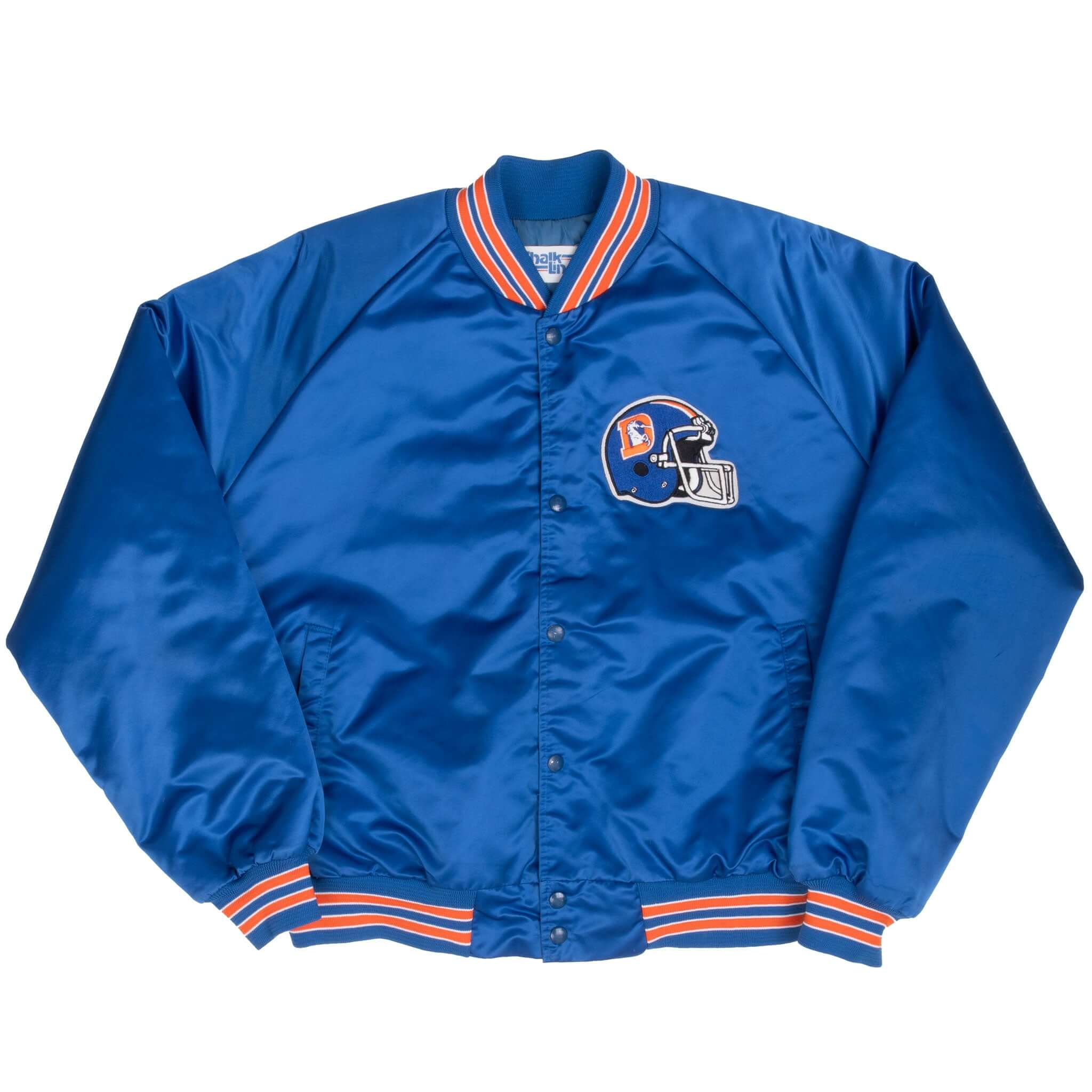 Vintage NFL Denver Broncos Chalk Line Satin Bomber Jacket 1990S Size XL Made In Usa