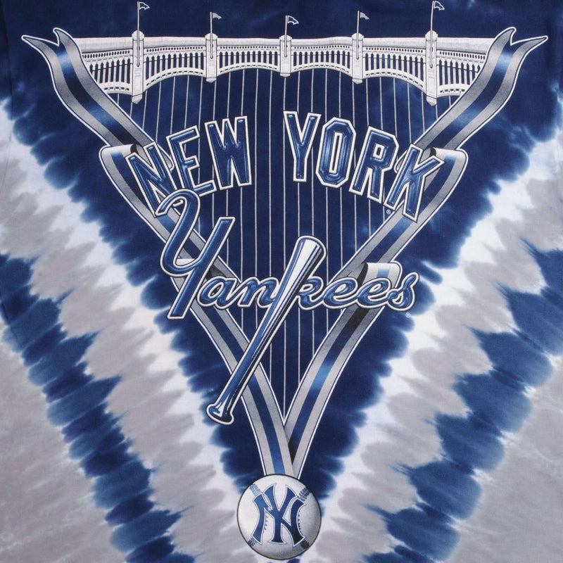 Vintage Mlb Tie Dye New York Ny Yankees Liquid Blue Tee Shirt 1990S Size Medium