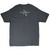 Back of grey Bob Marley T-shirt with small portrait and white quote graphic near the shoulders