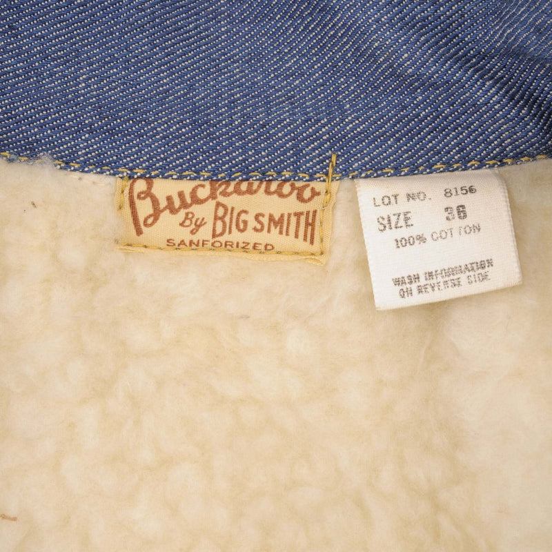 Vintage Buckaroo Big Smith Pleated Fur Lined Denim Jacket Type 2 1960S Size 36 Made In USA