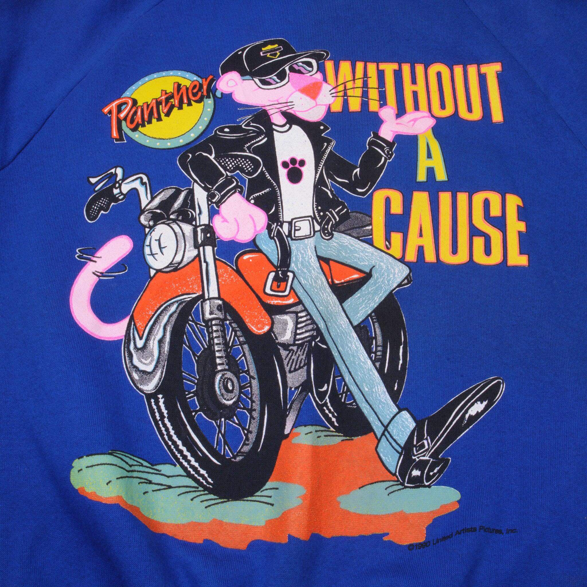 Vintage Blue Pink Pather Without A Cause Cartoon Sweatshirt 1980S Size Large Made In USA