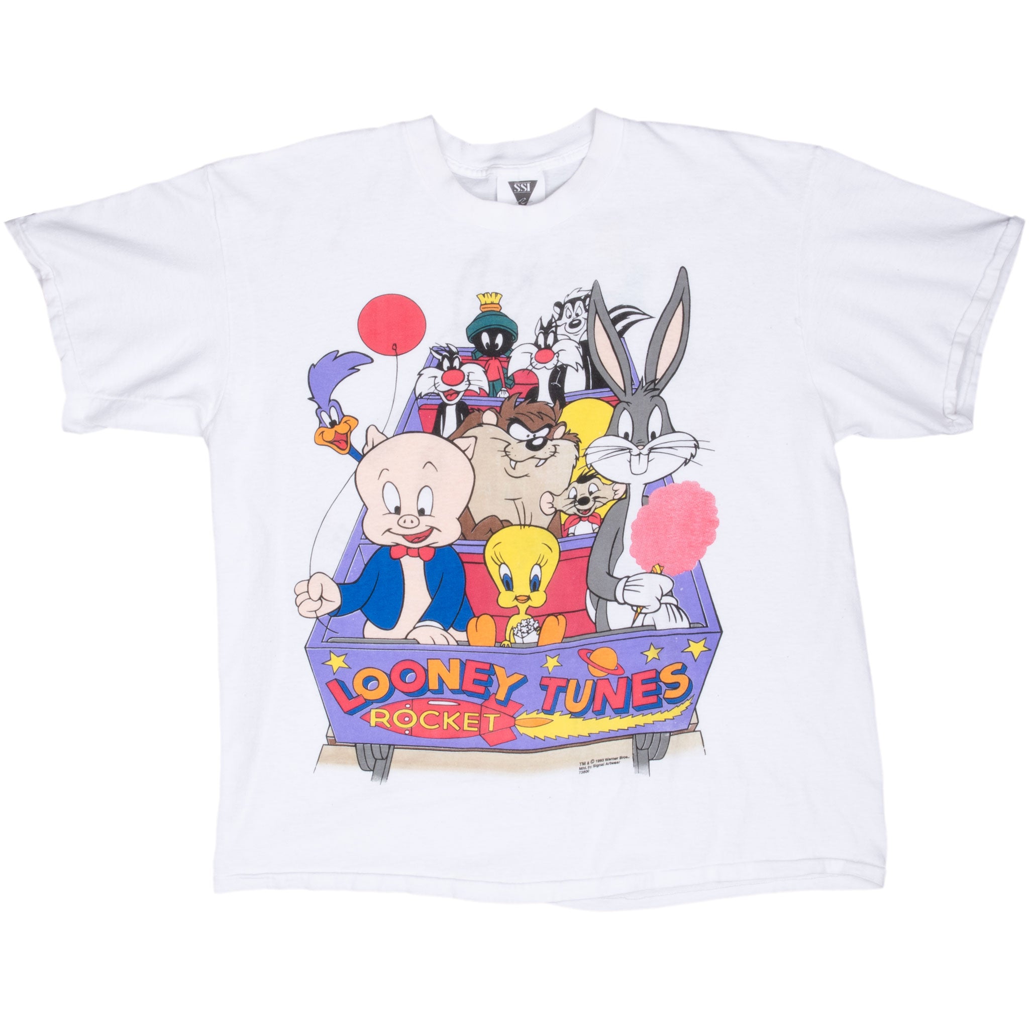 Vintage Looney Tunes Rocket Tee Shirt 1993 Size XL Made In Usa With Single Stitch Sleeves