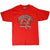 Full front view of red Tampa Bay Buccaneers T-shirt with team logo graphic