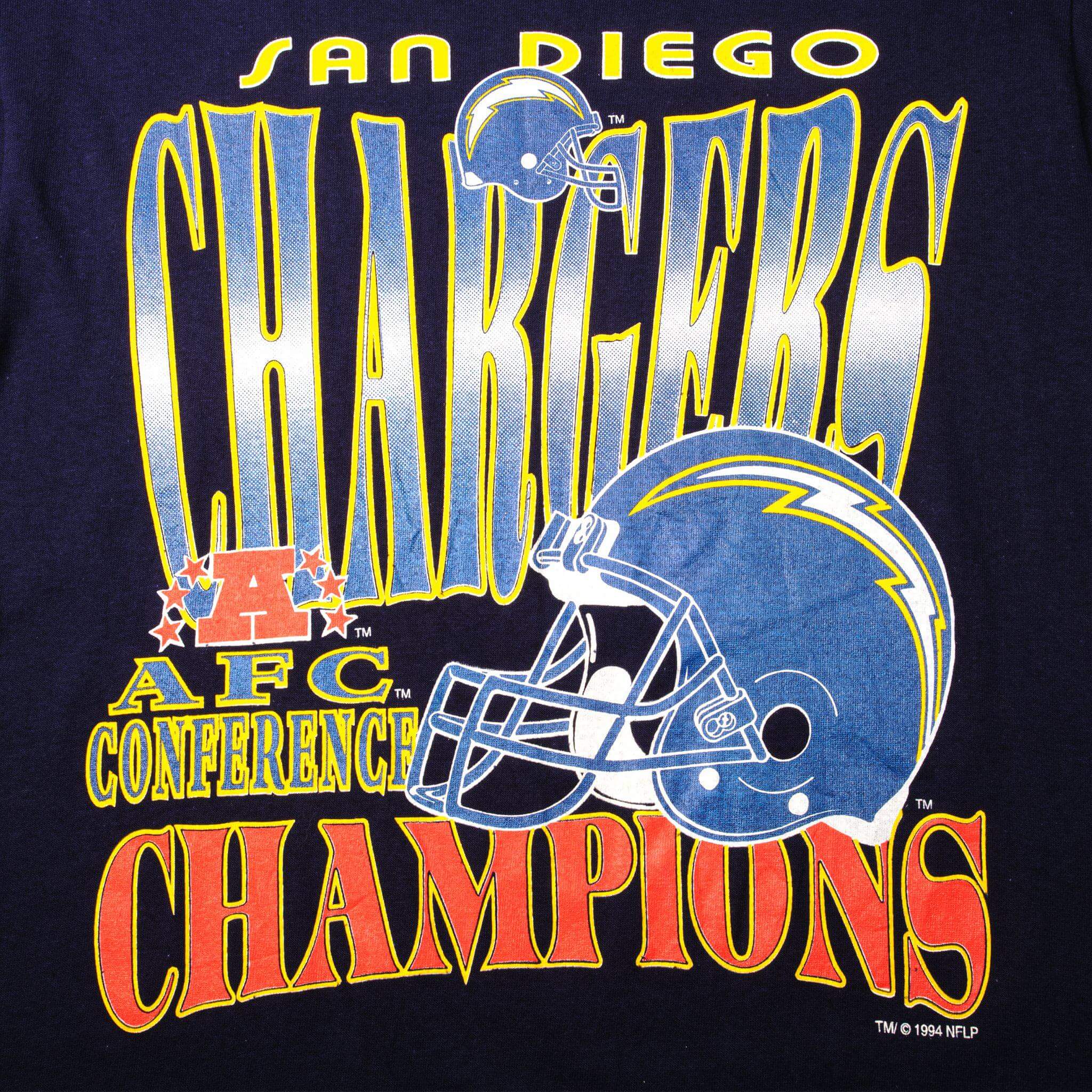 Vintage NFL San Diego Chargers AFC Conference Champions Tee Shirt 1994 Size Medium Made In USA With Single Stitch Sleeves.