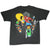 Back of black Looney Tunes T-shirt with Yosemite Sam and other characters riding motorcycles