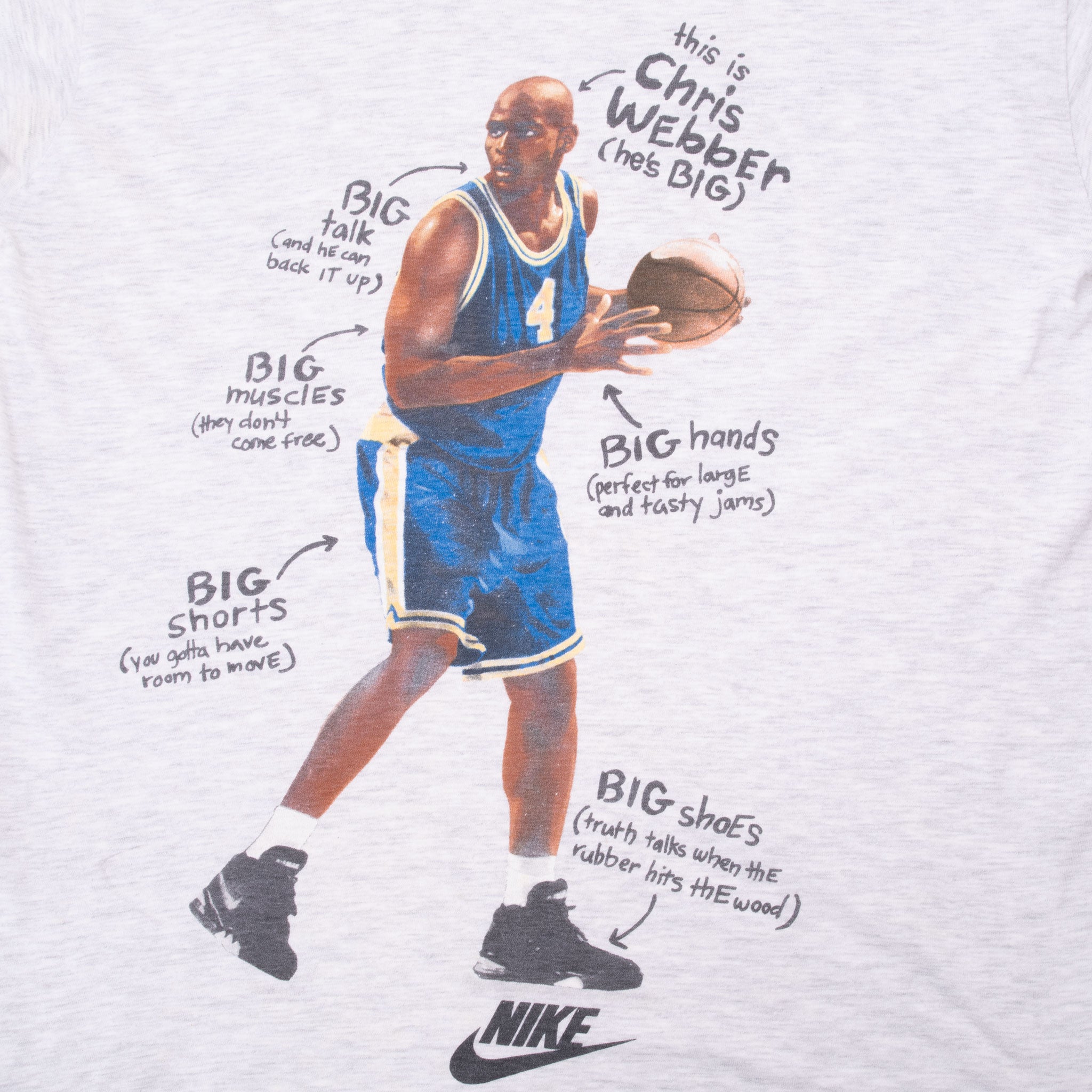 Vintage Nike Big Chris Webber Early 1990S Tee Shirt Size Medium Made In Usa With Single Stitch Sleeves