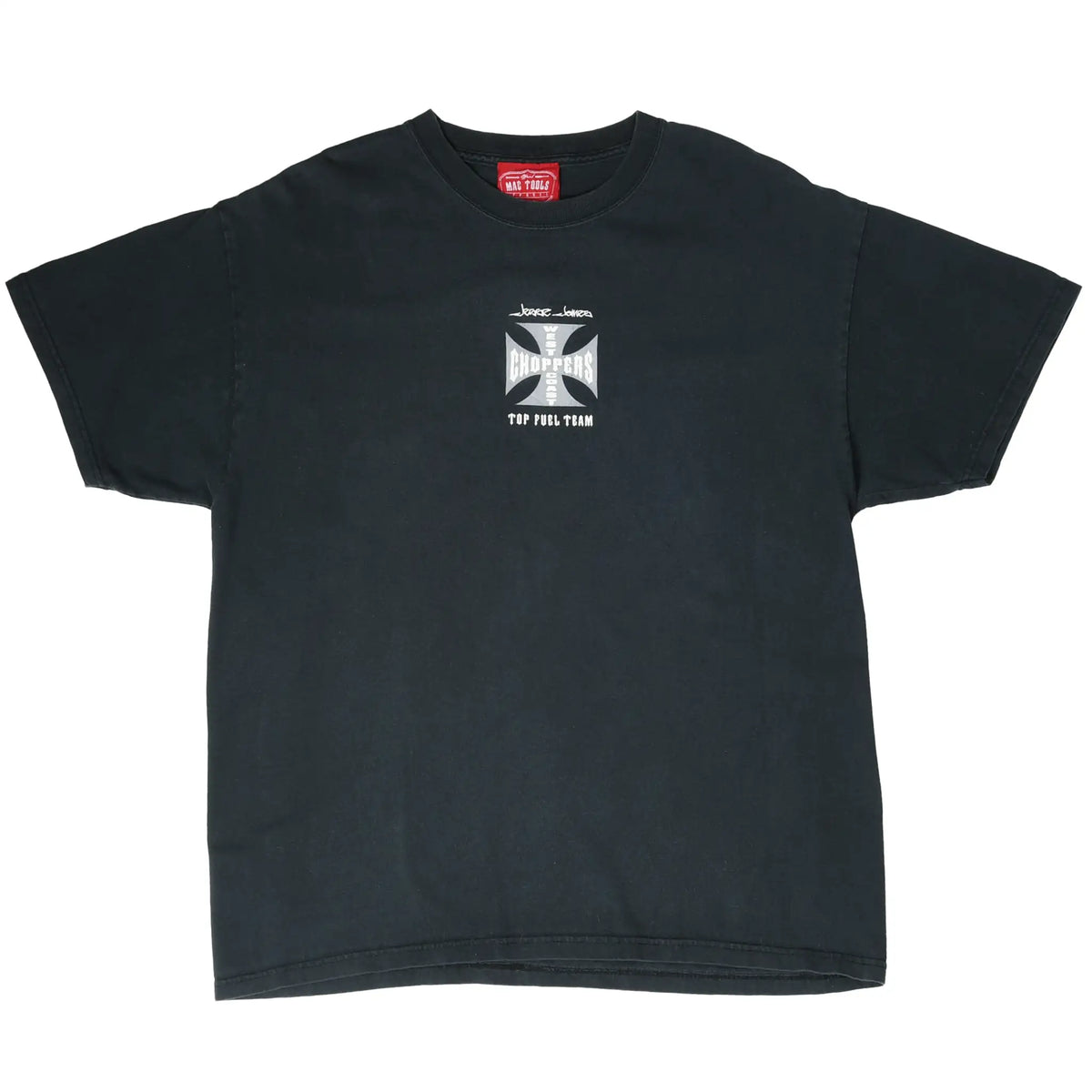 Full front view of black West Coast Choppers Top Fuel Team T-shirt