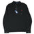 Full front view of black Polo Ralph Lauren long-sleeve polo shirt with buttoned cuffs and hangtag