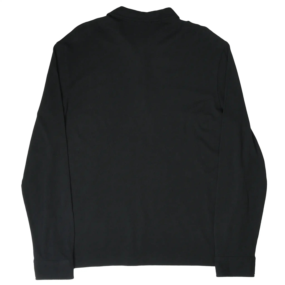 Back of black Polo Ralph Lauren long-sleeve polo shirt with collar and buttoned cuffs
