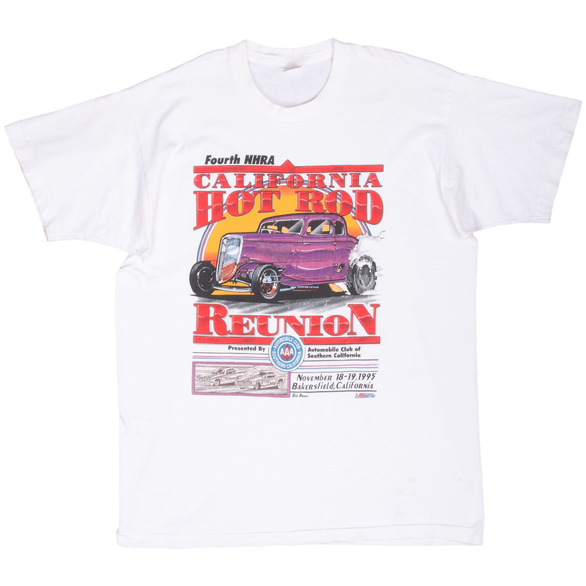 Vintage Nhra Hot Rod Reunion Bakersfield 1995 Tee Shirt Size XL Made In Usa With Single Stitch Sleeves