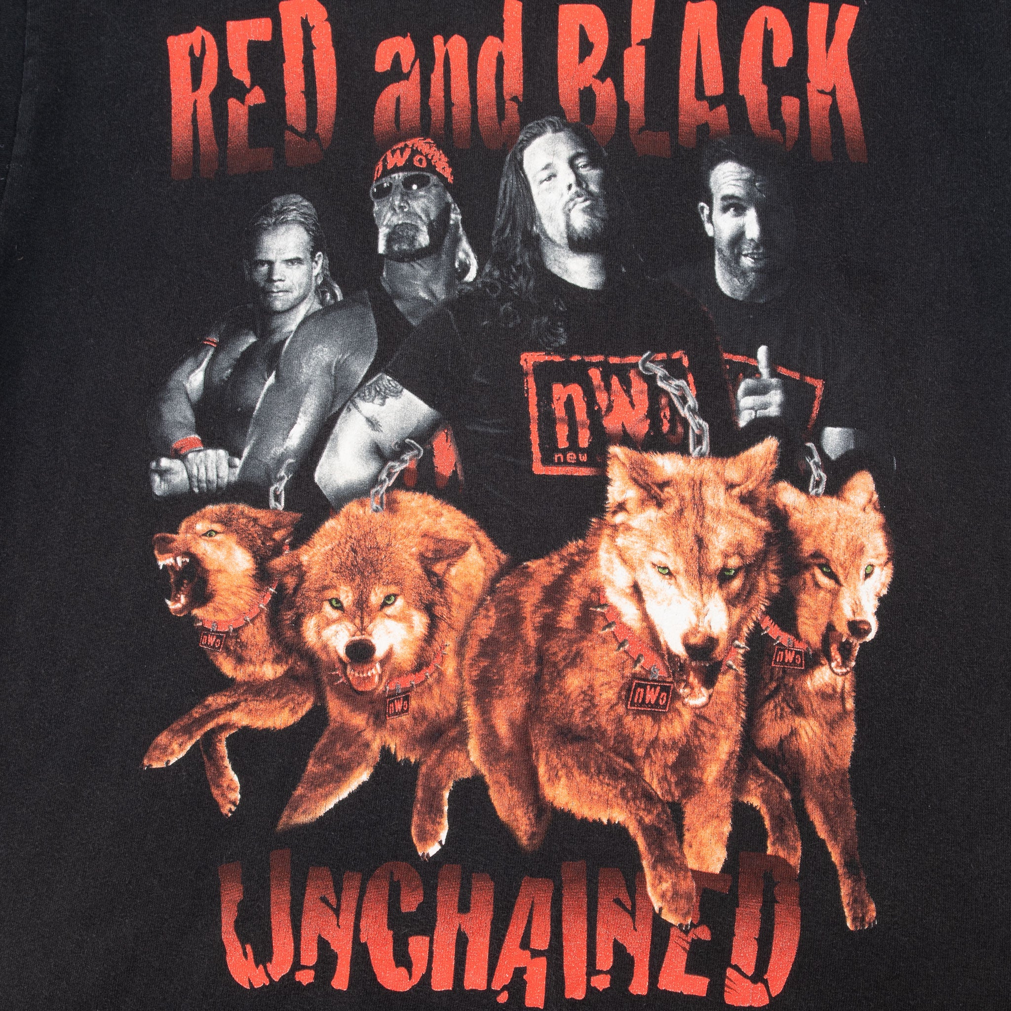 Vintage Nwo New World Order Red And Black Unchained Wrestling Tee Shirt 1998 Size Large Youth