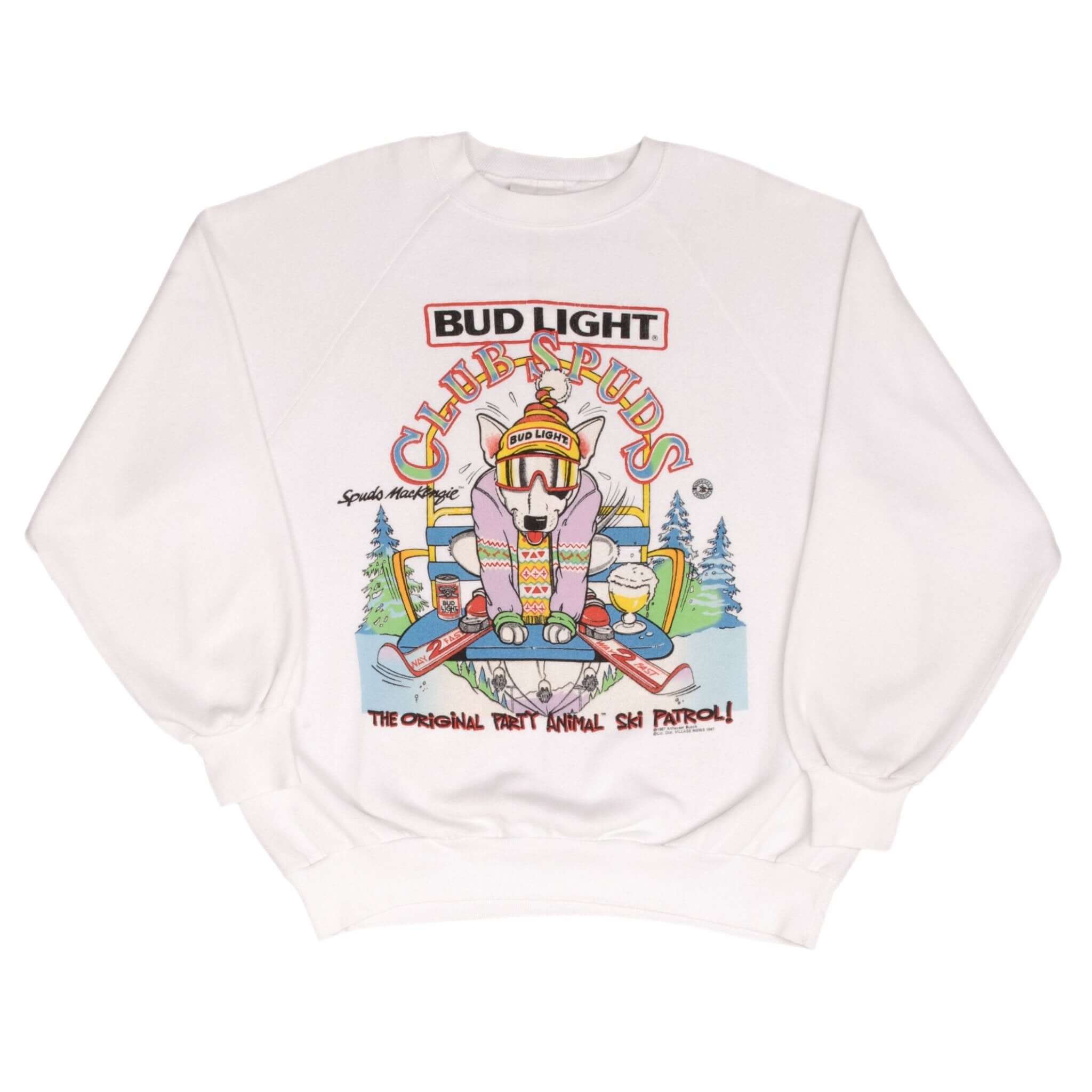 Vintage Budweiser Club Spuds The Original Party Animal Patrol Ski 1987 Sweatshirt Size XL