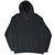 Full front view of black Nike hoodie with white center Swoosh, hood, and kangaroo pocket