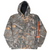 Front view of Carhartt Realtree Xtra camo hoodie with orange logo down the sleeve