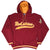Front view of burgundy Washington Redskins football hoodie with gold-lined hood and striped trim