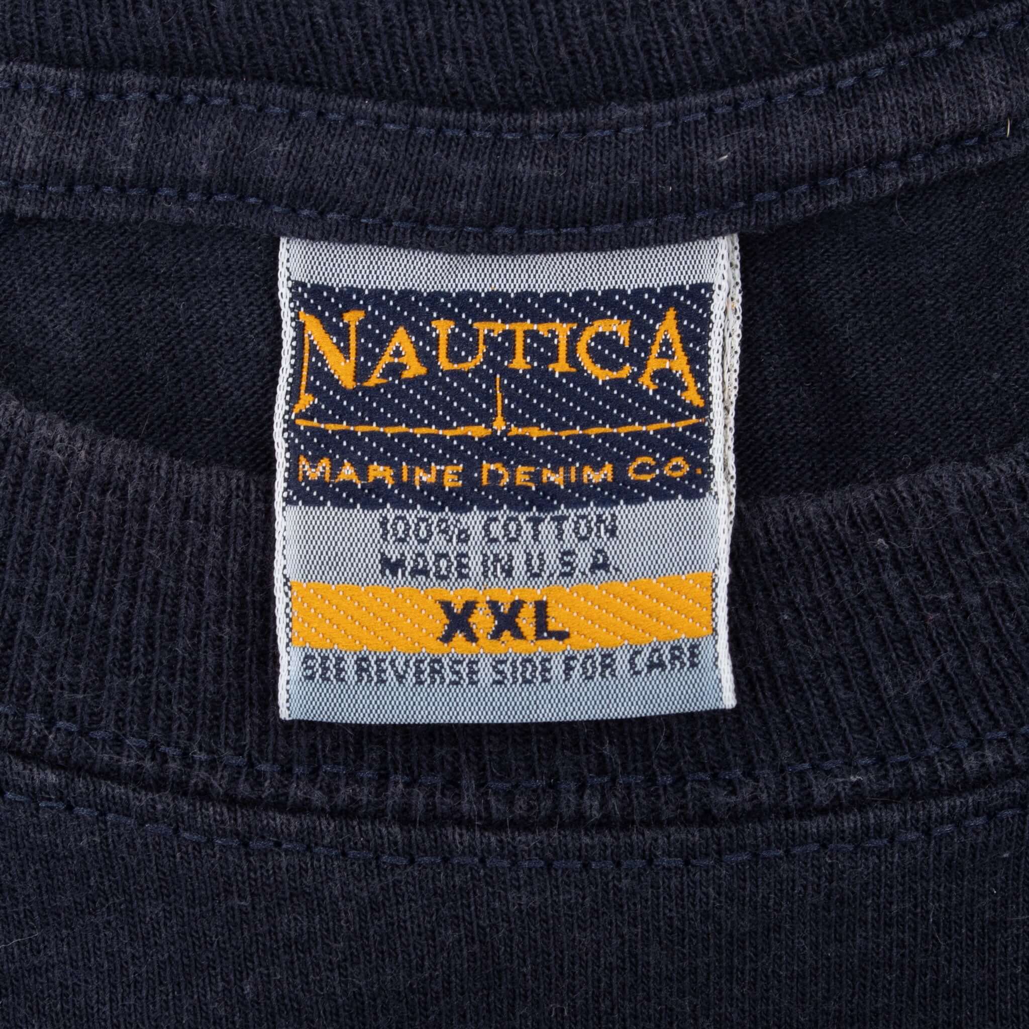 Vintage Nautica Marine Denim Blue Tee Shirt 1990S Size 2XL Made In Usa