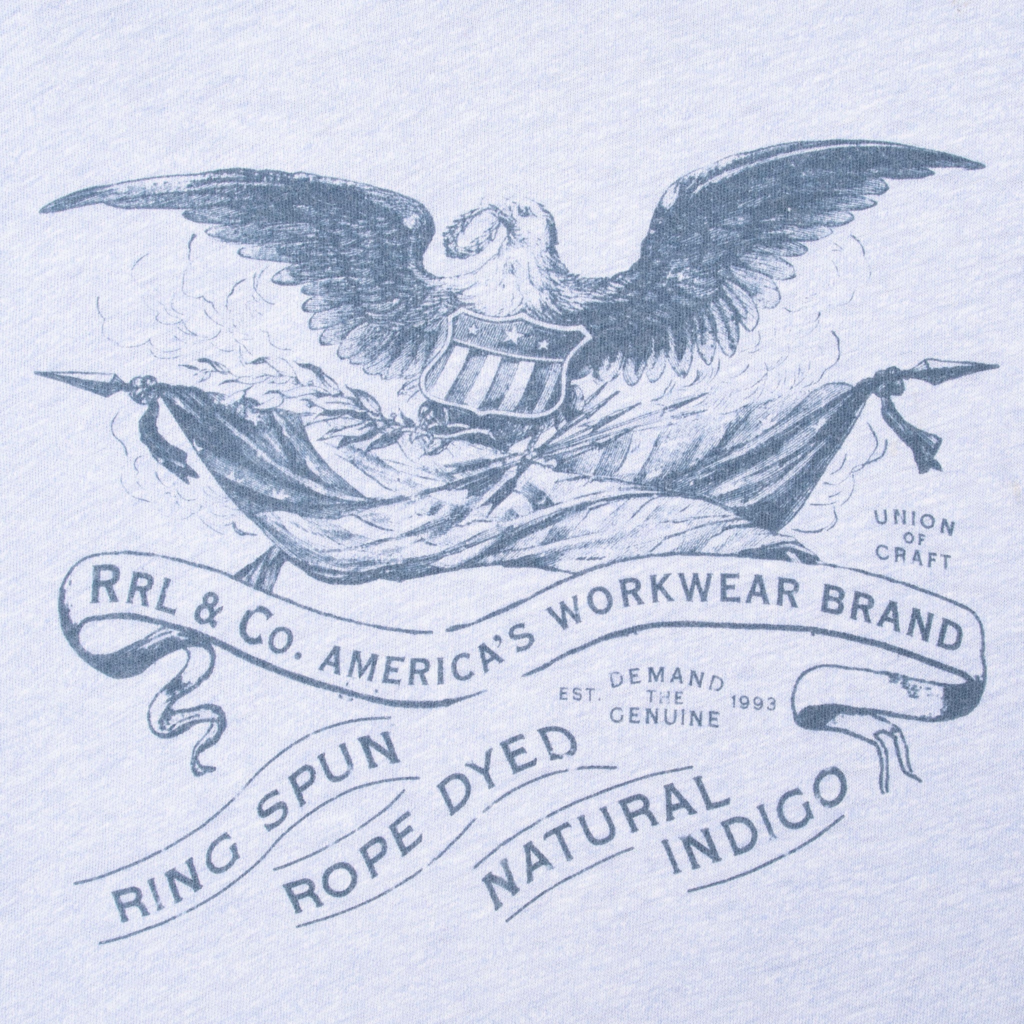 Vintage Double R Rrl Ralph Lauren America's Workwear Brand Blue Ringer Tee Shirt 1990S Size Large With Single Stitch Sleeves