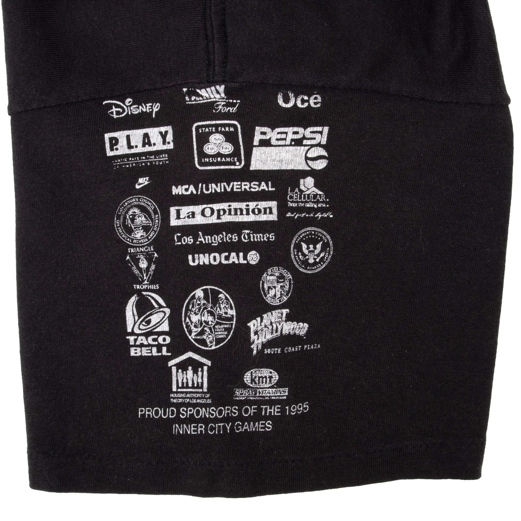 Vintage Nike Play Los Angeles Inner City Games 1995 Arnold Schwarzenegger Black Tee Shirt Size Medium With Single Stitch Sleeves