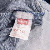 Beautiful Indigo Levis 505 Jeans Made in USA with a medium blue wash.  Size on Tag 34X32 Back Button #527